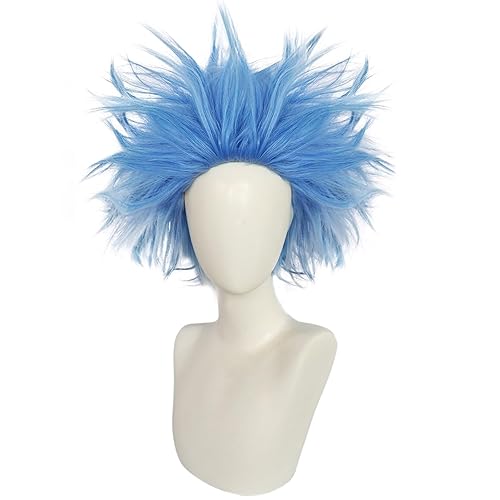 Miniatura 3 de ANOGOL Gorro de pelo + peluca azul loca, pelucas únicas con puntas y divertidas, pelucas mullidas funky, pelucas para payasos, peluca corta azul
