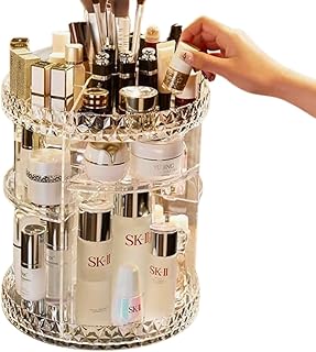منظم مكياج، حقيبة عرض مستحضرات تجميل دوارة 360 درجة مع 6 طبقات قابلة للتعديل، صندوق تخزين بسعة كبيرة للتزيين، منظم سطح الطاولة للمجوهرات، وفرش المكياج، وأحمر الشفاه، والعناية بالبشرة