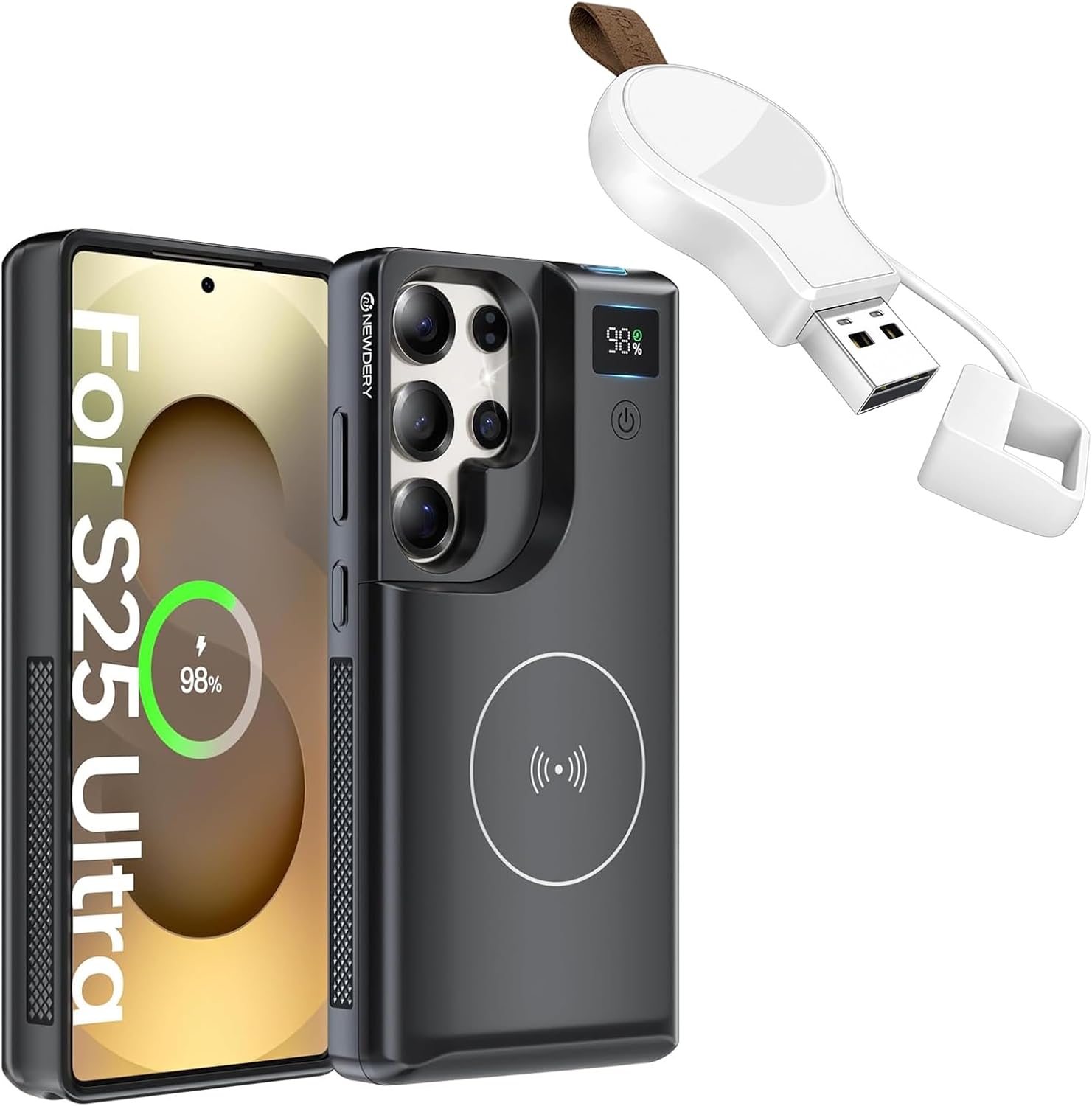 10000mAh Battery Case for Galaxy S25 Ultra+Portable Charger for Apple Watch