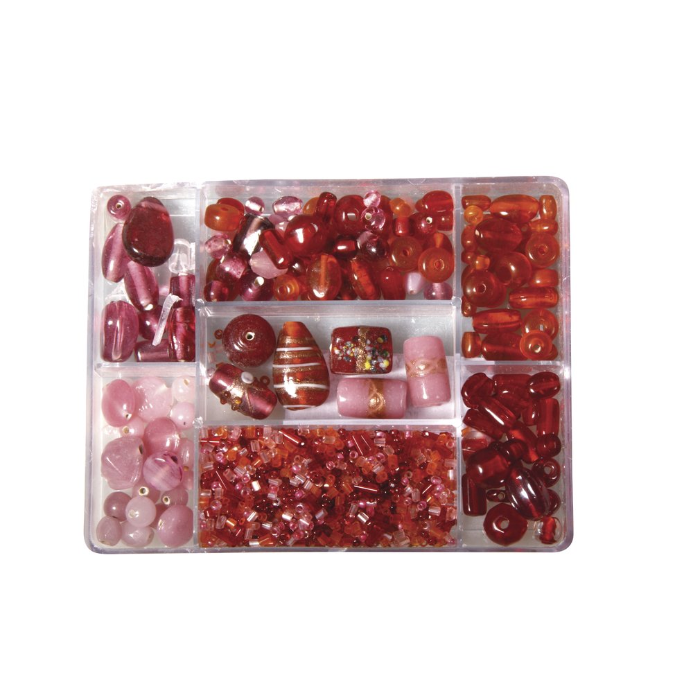RAYHER Glass beads Tab Box, Light Red, 115 g