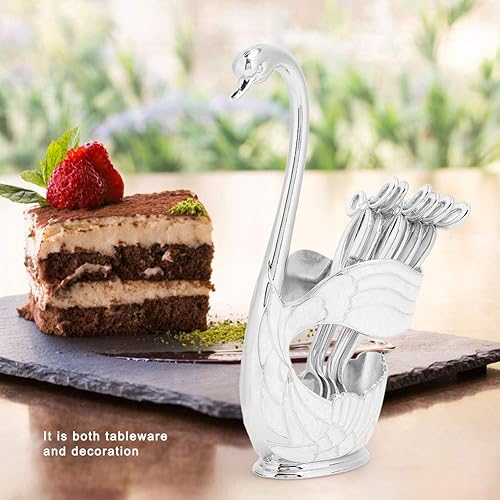 Miniatura 4 de Watris Veiyi Juego de 6 cucharas pequeñas de acero inoxidable con base de cisne para café, pastel, postre, helado, té (plateado)