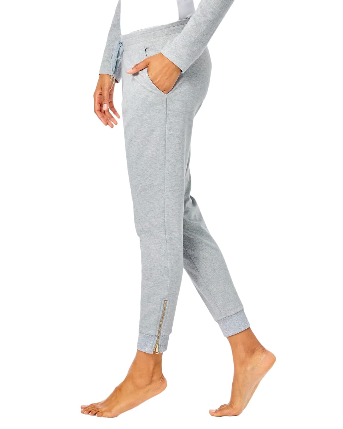 Lilly Pulitzer Womens 27 Evia Shimmer Terry Pant in Heathered Seaside Grey Metallic Size L