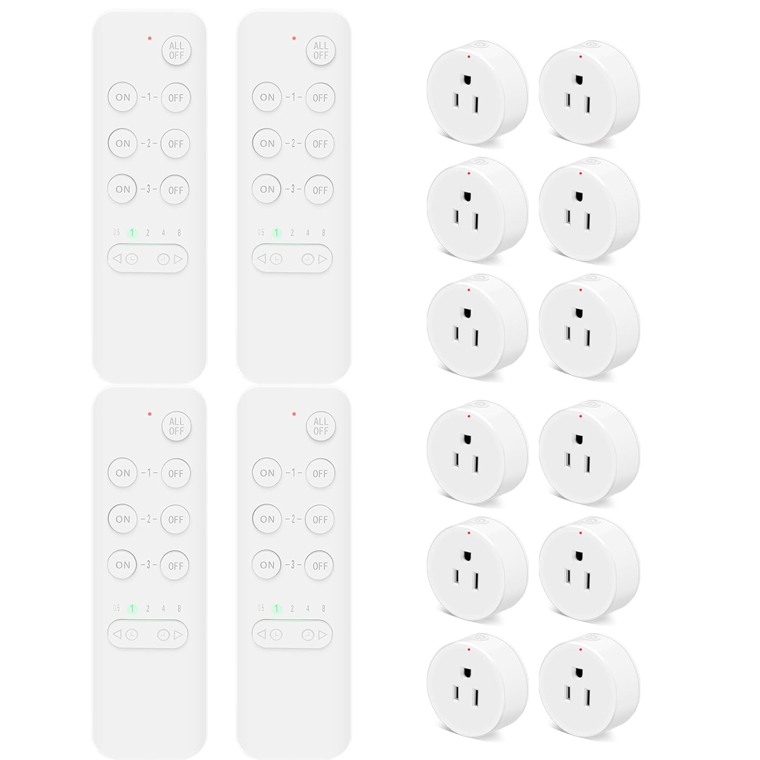 Wireless Remote Control Outlet Switch,NineLeaf Remote Light Switch,Remote Control Outlet Plug Adapter with Remote for Lamps and Household Appliances,No Wire Required,500FT Long Range(4Remotes+12Plugs)