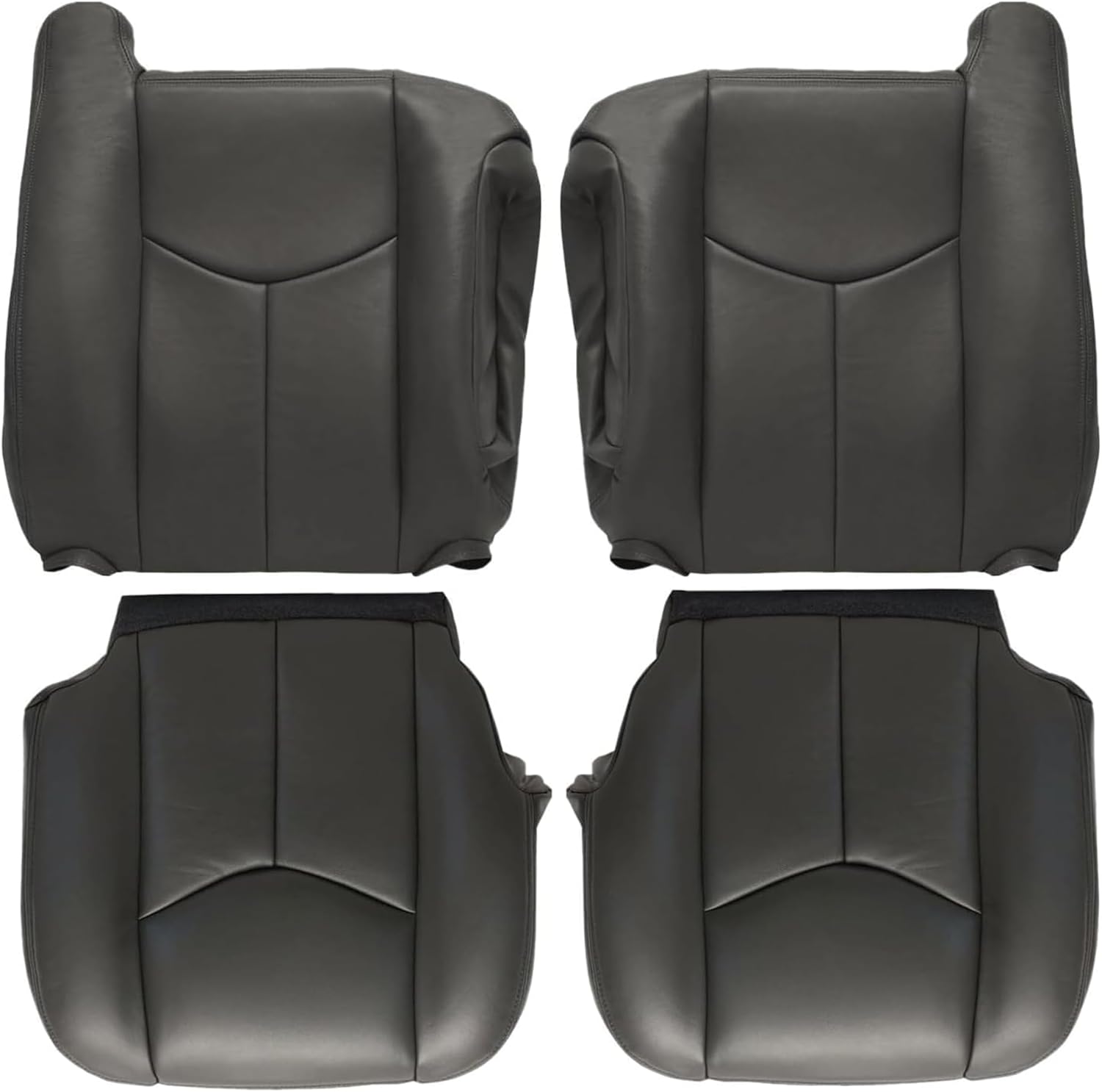 GXARTS Driver and Passenger Side Bottom & Top Lean Back Leather Seat Cover & Foam Cushion & Armrest Dark Gray #692/69i Fit for Chevy Silverado Avalanche Tahoe Suburban GMC Sierra Yukon XL 2003-2006