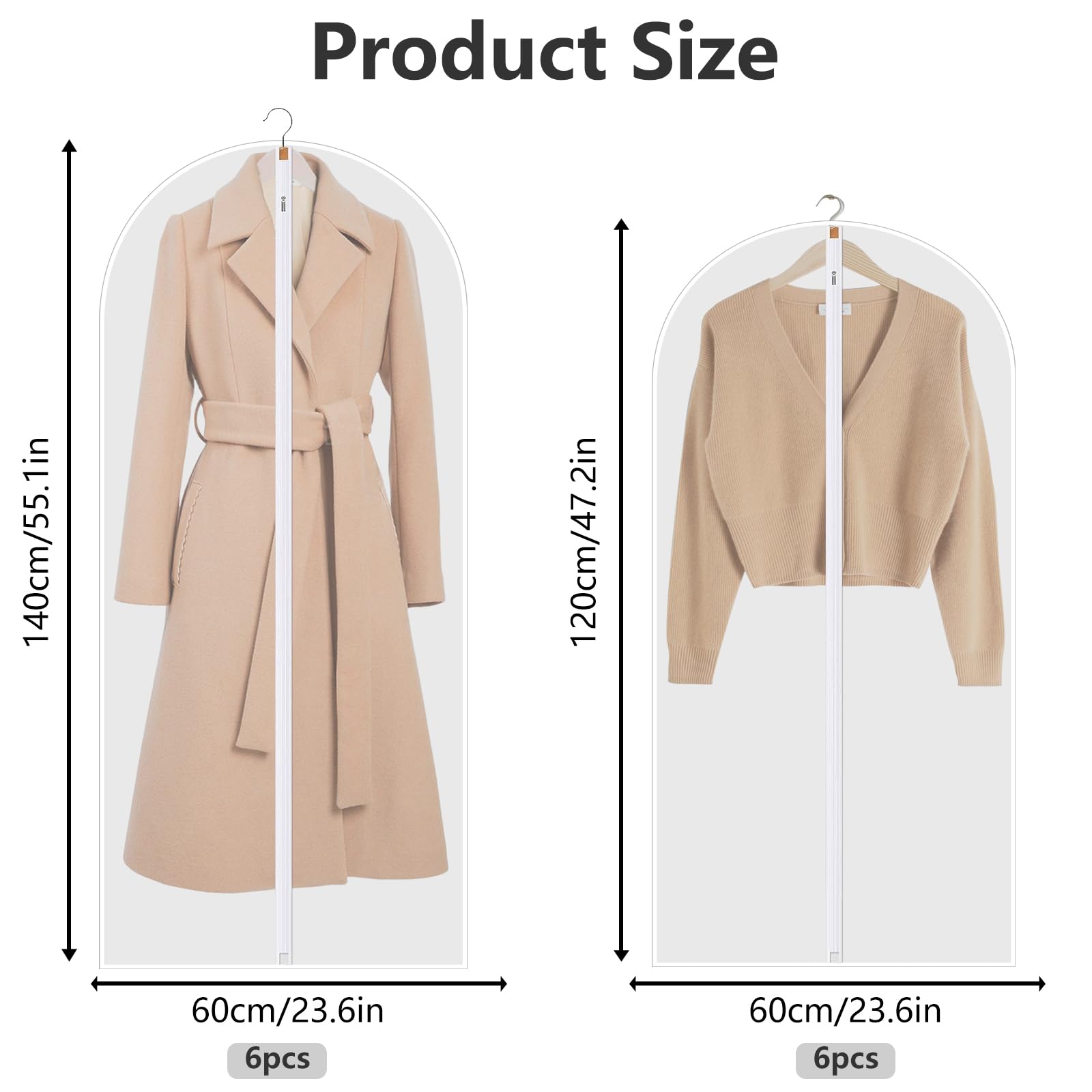 Rigidstone Pack of 12 Garment Bags, Moth Protection, Garment Bags with Zip, Transparent Suit Bag, Waterproof, Dust Protection - Image 2