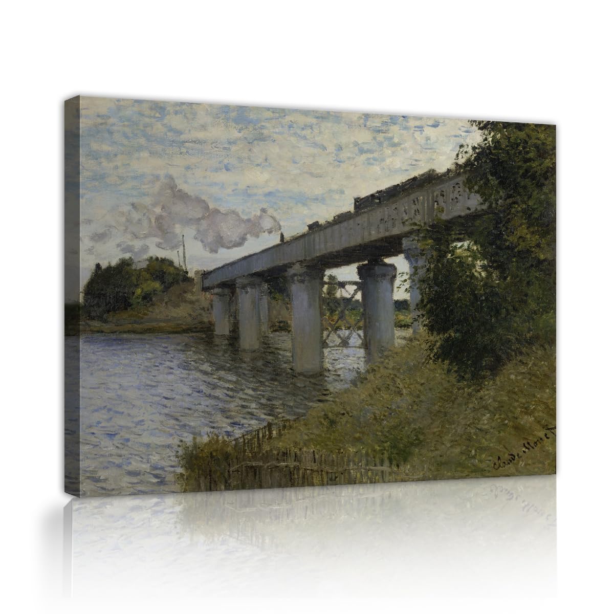 TOANGWALL Claude Monet The Railway Bridge At Argenteuil Canvas Wall Art Lounge Steam Train Over River Skyline Hanging Pictures For Studio Decor 40x50cm