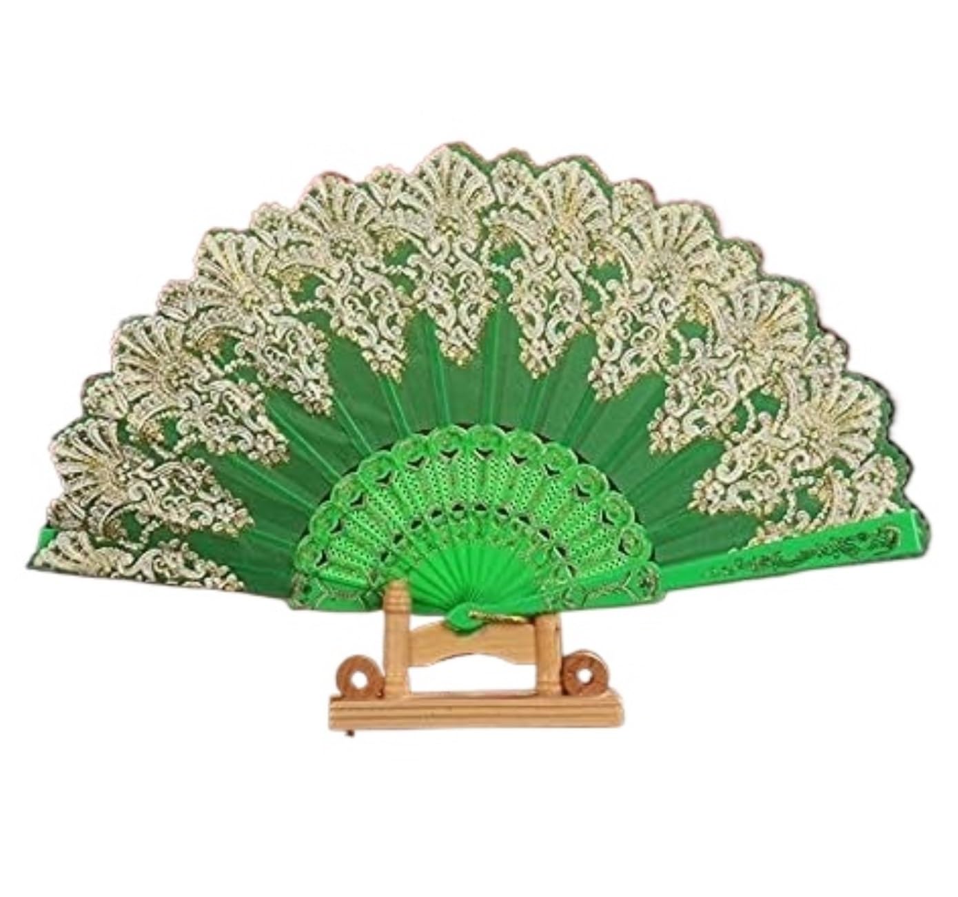DANNMPX Display Fans Folding Hand Fan Retro For Wedding Party Chinese Style Dance Cloth Hand Held(Grün)