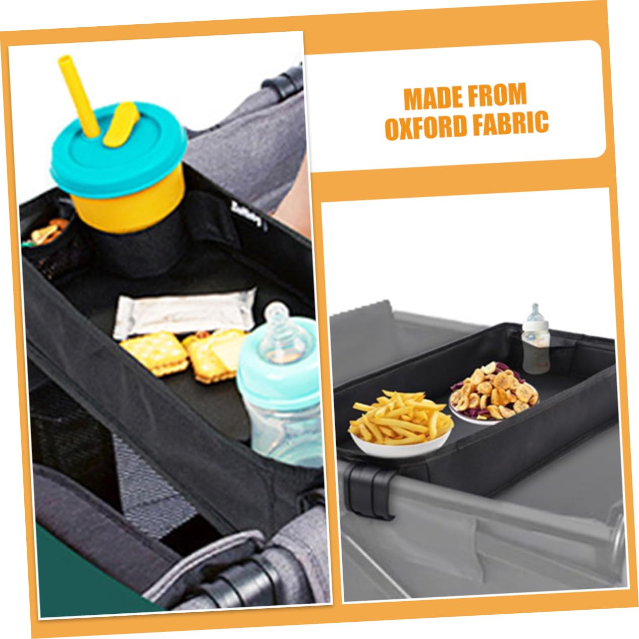 GARVALON Kinderwagen Snack Tray mit Getränkehalter Verstellbarer Organizer für Junge Mädchen und Kleinkinder Clip Tischaufsatz für Kinderwagen Schwarz