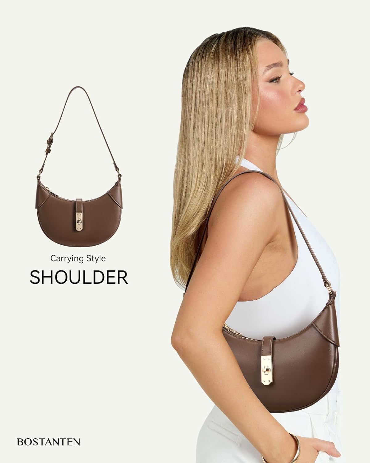 BOSTANTEN Shoulder Bags for Women Small Crescent Moon Underarm Purse Trendy Vegan Leather Handbag - Image 4