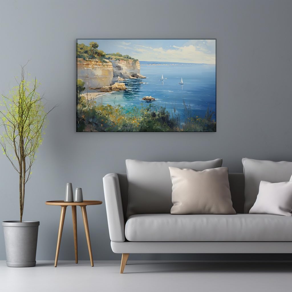 Canvas for Living room. Sailing into Serenity: A Vivid Seascape Captured in Oil, 27 x 18 inch Canvas Wall Art - Contemporary Masterpieces - Modern Home Decor - 69x46 cm (27x18 inch)