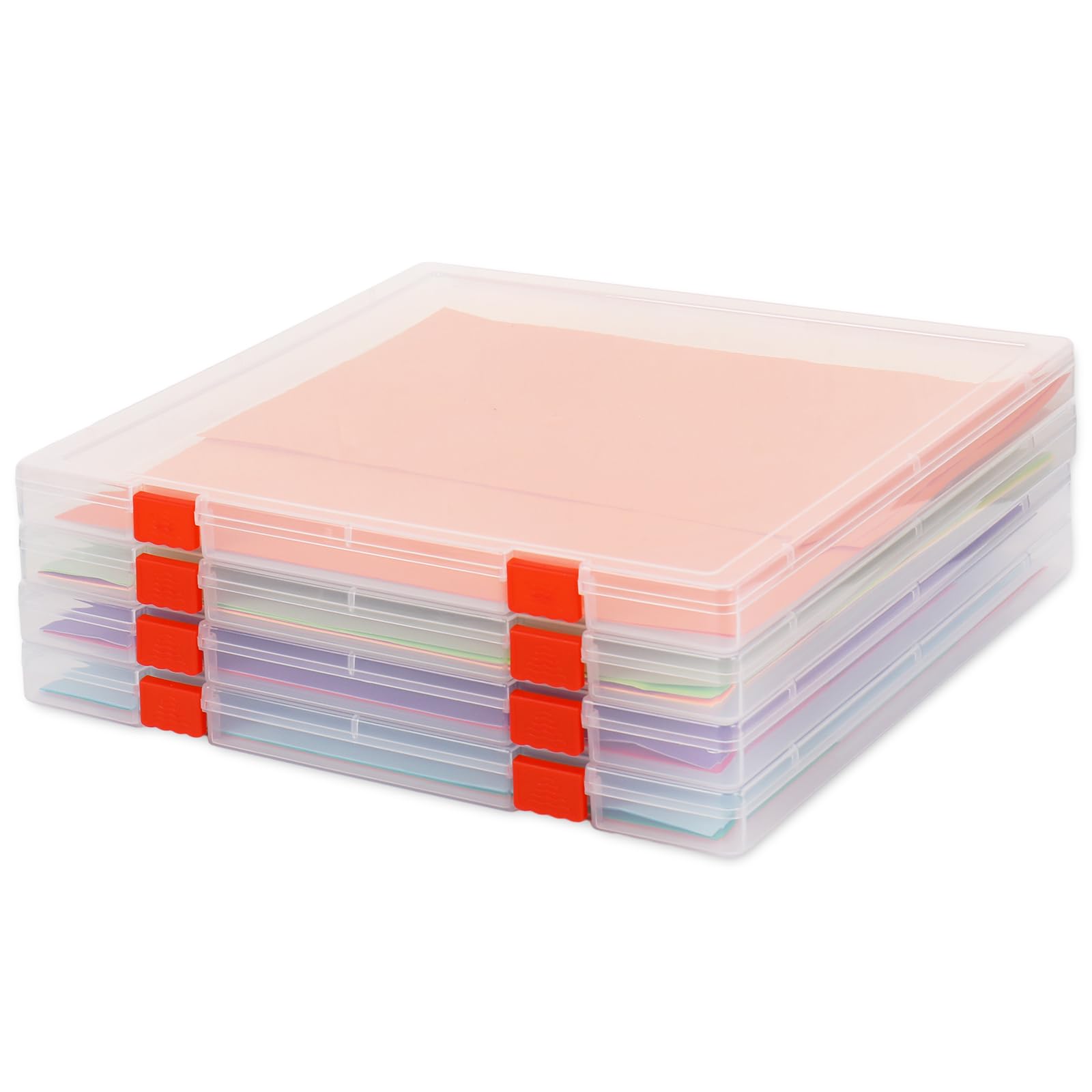 JarThenaAMCS 4 Stück Scrapbook-Papier-Organizer, 32,7 x 32,1 x 2,5 cm, transparente Kunststoff-Aufbewahrungsbox für Bastelarbeiten, Briefpapier, Karton, Dokumente, Büro, Schulbedarf