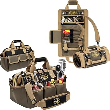 The Ryker Bag 14 Inch Wide Mouth Tool Bag Organizer Small Heavy Duty Tool Bags for Men/Women & Tool Organizer Tool Roll Small Car Portable Tool Bag Roll Up-Gifts for Dad
