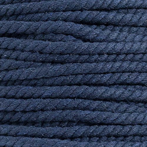 Super Soft 3 Strand Twisted Cotton Rope (Navy, 1/4 Inch x 10 Feet)