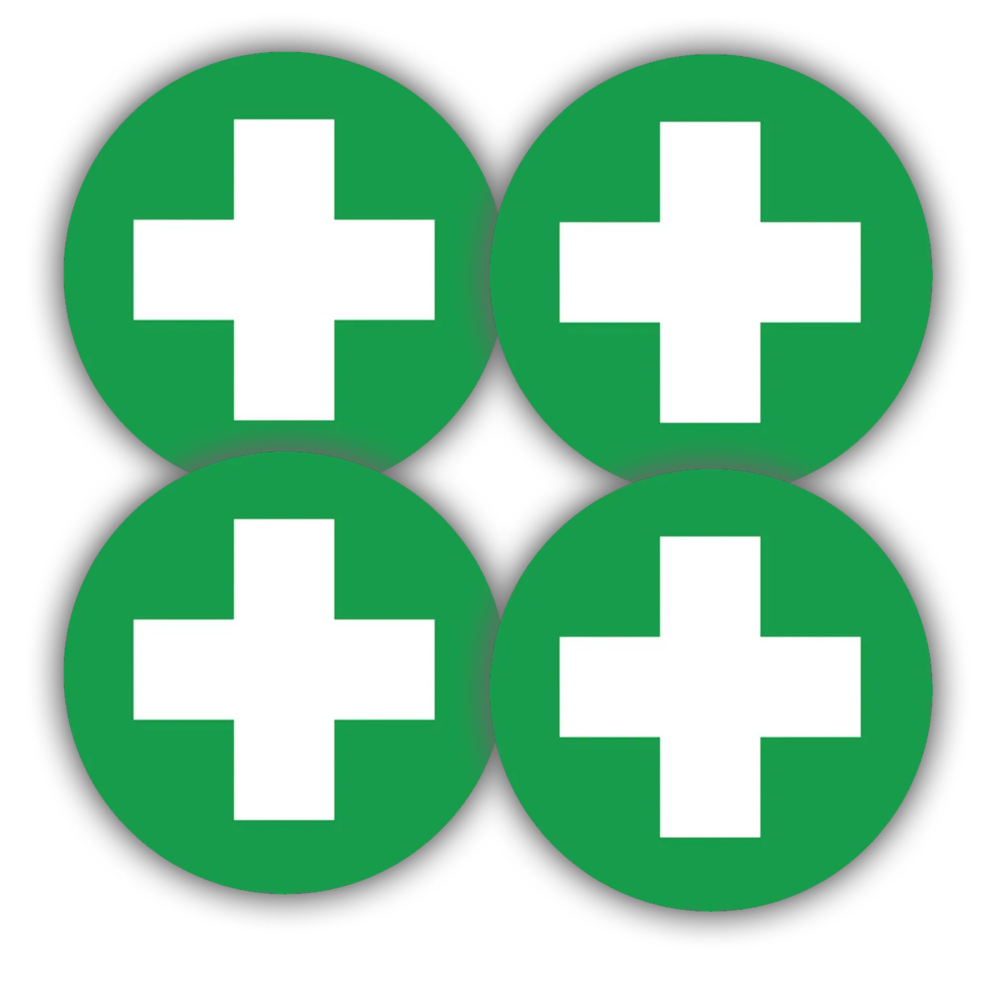 4 Adesivi Vinilici Primo Soccorso Premium – 100mm X 100mm – Rotondi – Impermeabili E Riflettenti
