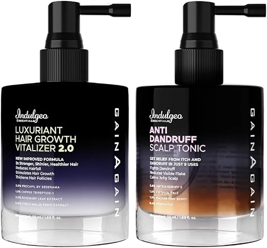 Indulgeo Essentials Hair Growth Combo Kit | Gain Again Luxuriant Hair Vitalizer 2.0 Advanced Hair Growth Serum 50ml + Anti...