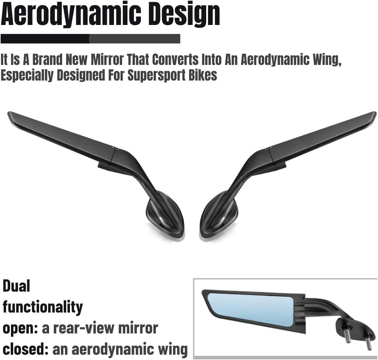 Motorcycle Rearview Mirror for Aprilia RS660 RSV4 1100 Motorcycle Accessories 1 Pair Adjustable Rotating Side Mirrors,SERALI Wide Viewing Angle Wing Rearview Mirrors