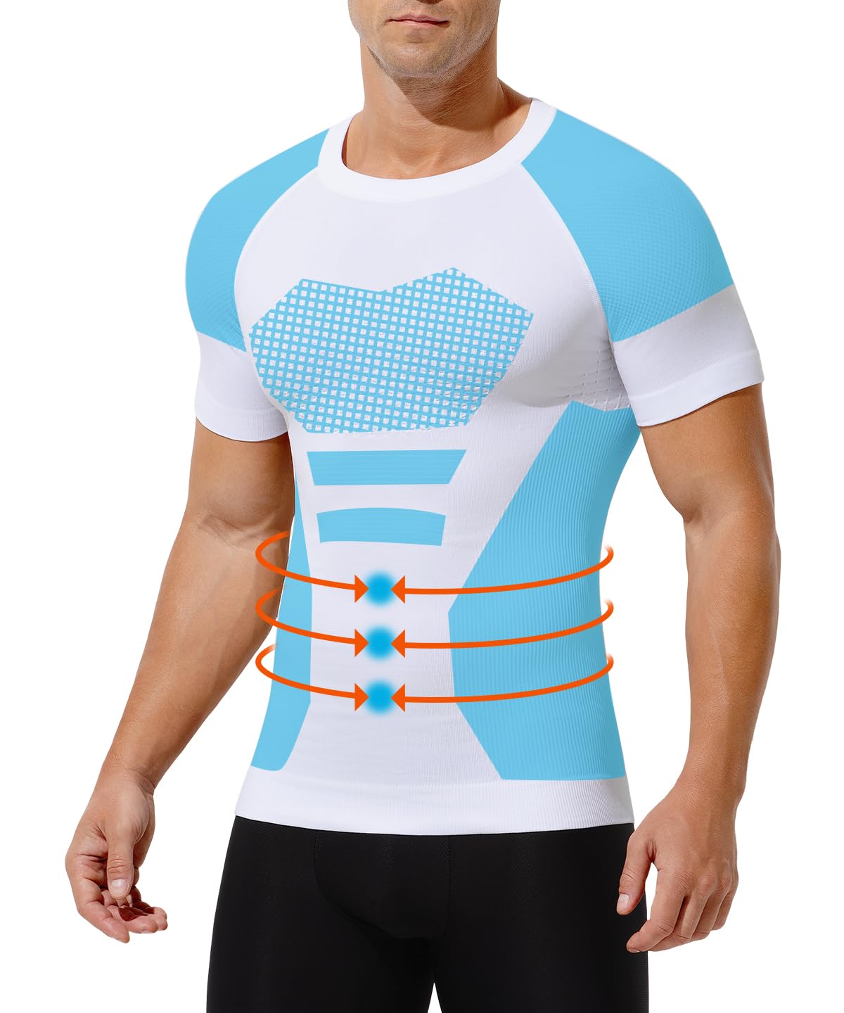 Casey Kevin Camiseta de Compresión Hombre Manga Corta, Hombre Reductora Compresion Elástica Ropa Interior Body Shaper para un Vientre más Plano — view 8
