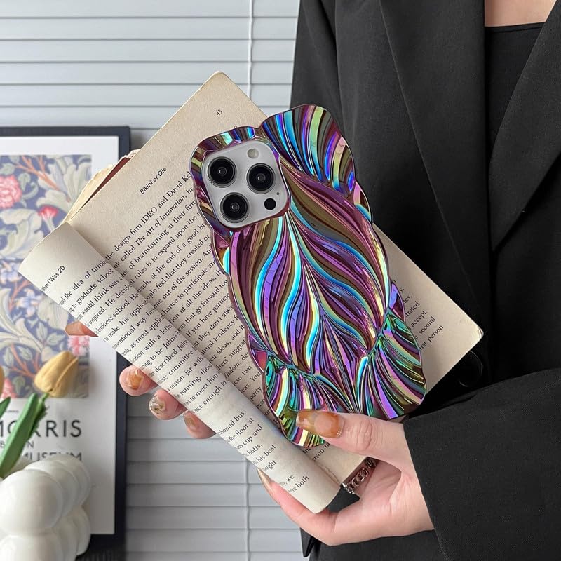 Image of Case Creation for iPhone 14 Plus Holographic 3D Shimmer Trendy Phone Case, Luxury Glossy Leaf Laser Cut Rainbow Fashion Glitter Cute Colorful Shiny Soft Mobile Cover for Apple iPhone 14 Plus (Multi)