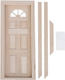 Dollhouse Door, Ouble Window Frame and Door Create a Colorful Life Scene 1/12 Dollhouse Birch Material Mini Furniture for Home for Dollhouse Toy(Six gate)