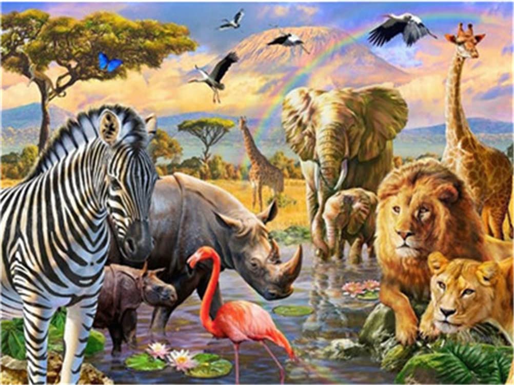 Meecaa Paint by Numbers Animal Lion Tiger Zebra Elephant Bird Kit for Adults Beginner DIY Oil Painting 16x20 inch (Animal, No Frame)