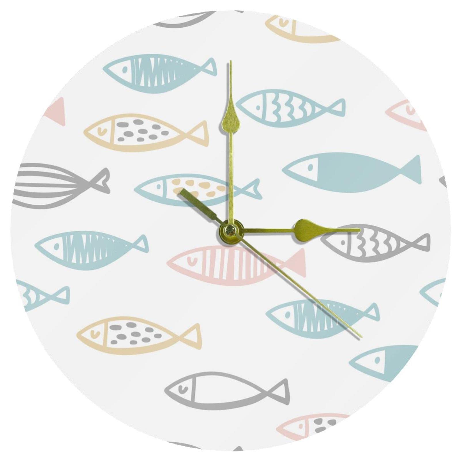 Horloge murale silencieuse à quartz motif poisson mignon en acrylique pour un sommeil paisible