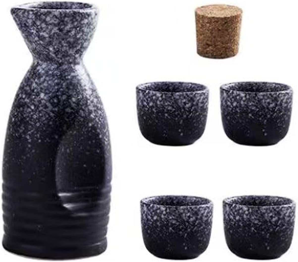 Japanese Sake Set Ceramic Sake Bottle and Sake Cups with Wooden Tray for Home or Restaurant