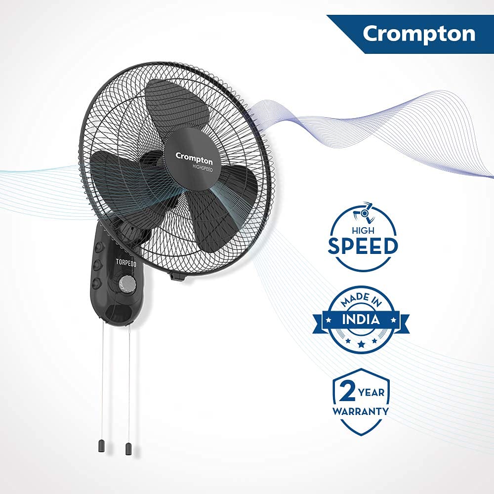 Crompton Torpedo High Speed 12" (300mm) Wall Fan (Black) 1
