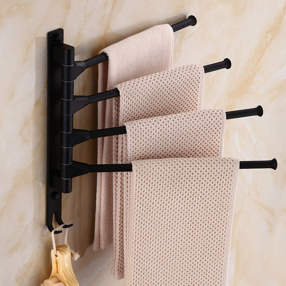 European Black Towel Rack, Wall Mounted Movable Pole Hotel Towel Rack Space Aluminum Bathroom Rotating Rod Towel Rack Anillo de Toalla
