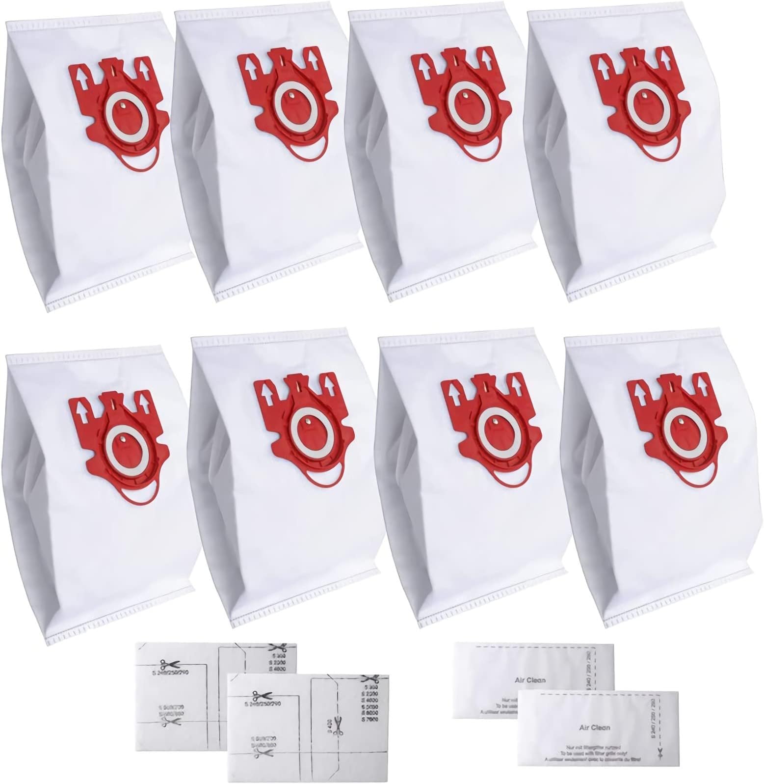 3D Airclean FJM Vacuum Cleaner Bags Compatible for Miele FJM Vacuum, Compact C2, Compact C1, Complete C1, S241, S290, S300i, S500, S700, S4, S6 Series, Including 8Pack FJM Dust Bags + 2 Set Filters.