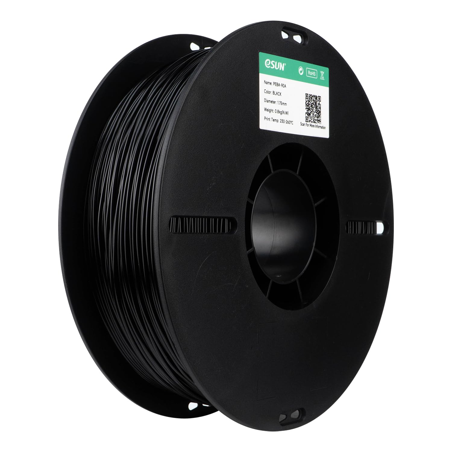 eSUN PEBA-90A Filament 1,75 mm, Schwarz, 0.8KG | Maßgenauigkeit +/- 0,05 mm, 0,8KG pro Spule für 3D-Drucker