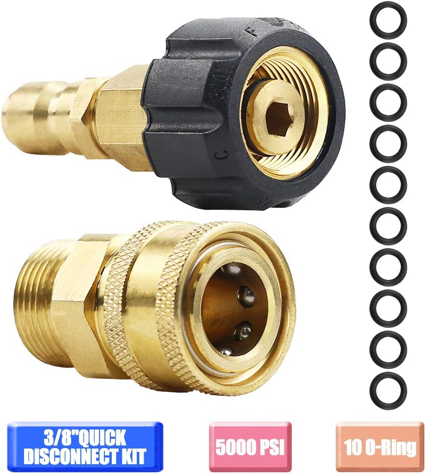 Pressure Washer Adapter Set, Quick Connect Gun to Wand, M22 14mm Swivel to M22 Metric Fitting,M22-14 Swivel + 3/8” Plug, 3/8” Quick Disconnect + M22 Male Quick Connect Kit,5000 PSI