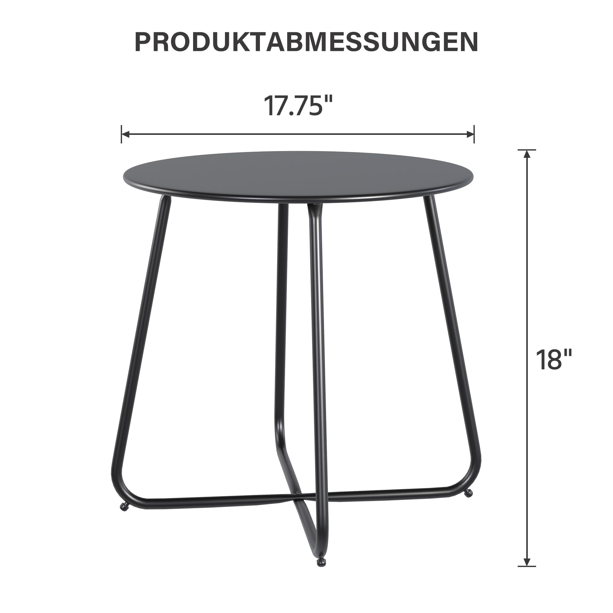 Table d'appoint d'extérieur de 46 cm - Petite table ronde avec pieds réglables - Table basse en acier revêtu par pulvérisation pour terrasse, balcon, véranda et jardin - Noir