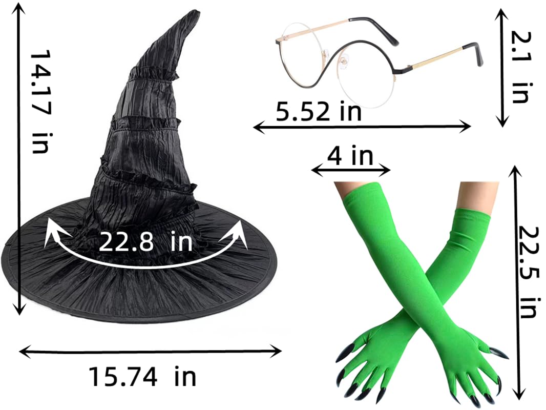 Topcosplay 3pcs Witch Hat Wizard Hat with Gloves Glasses Halloween costume Accessories (Hat Gloves Glasses set) - Image 2