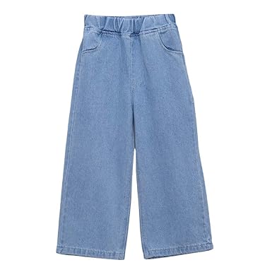 Hopscotch Girls Cotton and Fiber Cool Solid Jeans in Blue Color