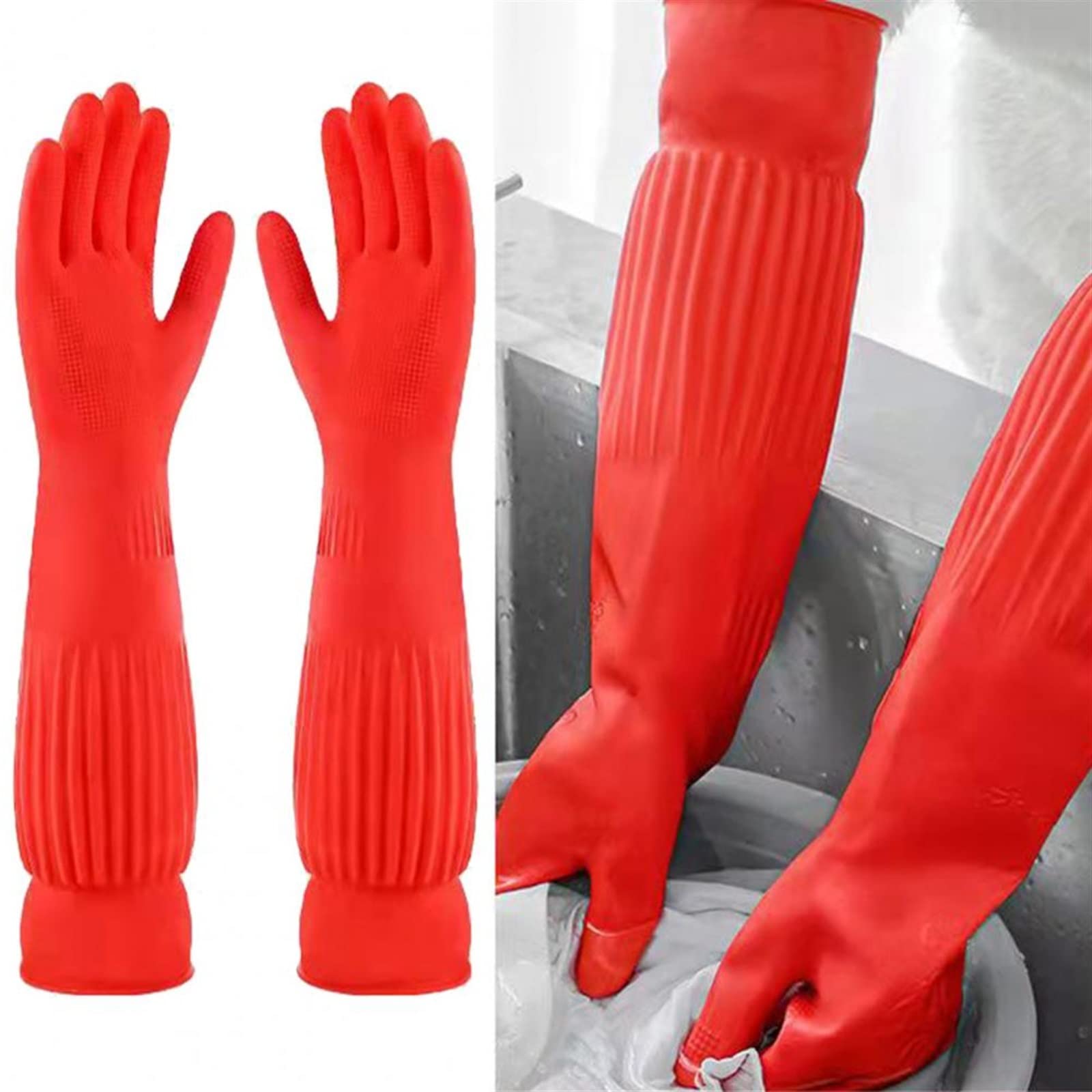 JINGYAN Rękawice czyszczące Soft Kitchen Gloves Solid Latex, Clean, Stain Resistant(Orange,M)
