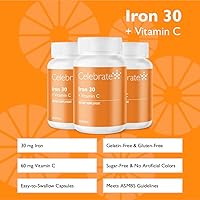 Vista 2 de Suplemento de hierro con vitamina C, 30 mg de hierro, 60 mg de vitamina C, vitaminas bariátricas para pacientes con WLS, manga vertical y cirugía