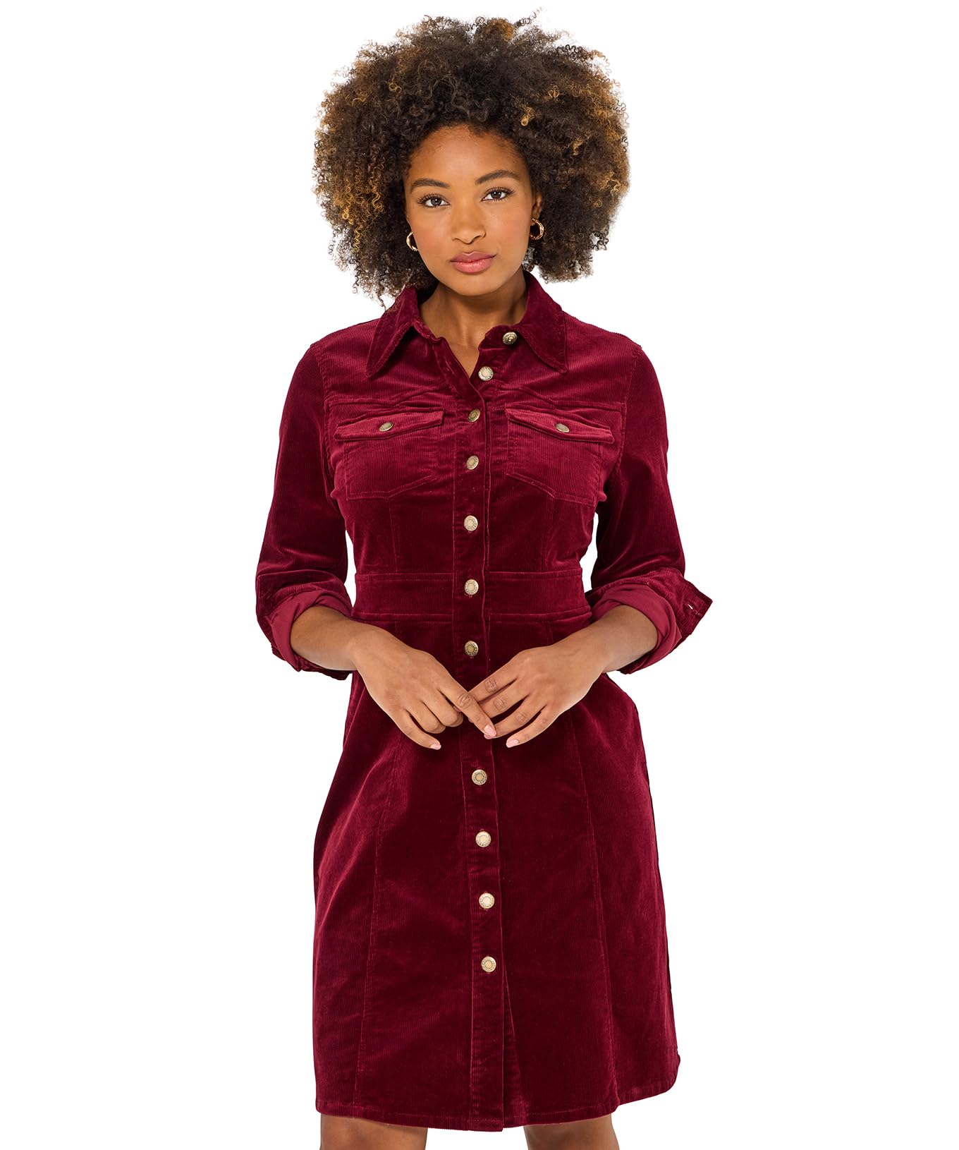Joe Browns Women's Retro Long Sleeve Cord Shirt Dress, Regular, Berry, UK 18
