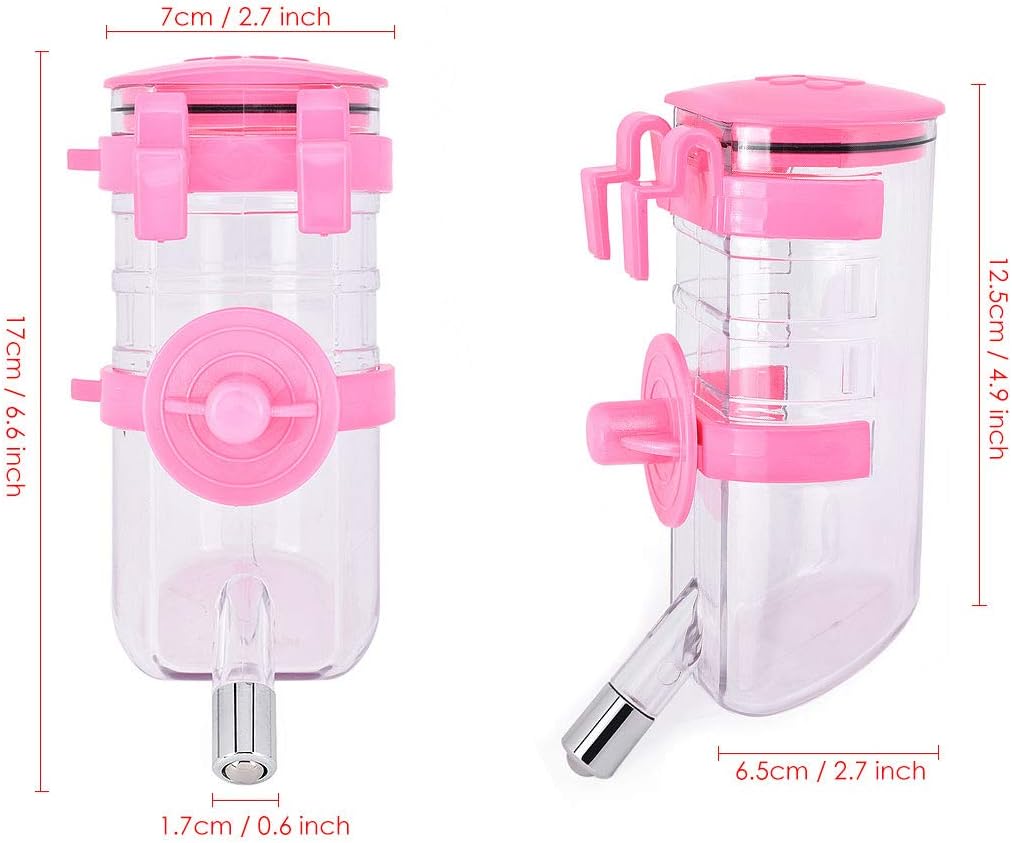 DS. DISTINCTIVE STYLE Rabbit Water Bottle No Drip 350ml/12oz Puppies Crate Water Dispenser Pet Cage Hanging Water Bottles (Pink)