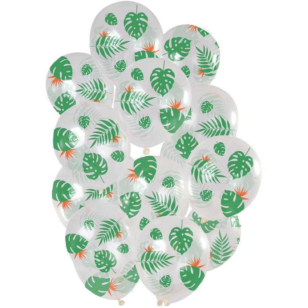 Folat 68825 Balloons Tropical Leaves 30 cm Pack of 15 Latex Helium Balloons, Birthday Decoration, Green, 30 cm
