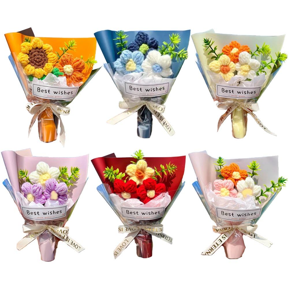 Danlai 6 Pcs Handmade Crochet Tulip, Artificial Flower Ornament for Indoor Space and Household Scene Decoration Layout