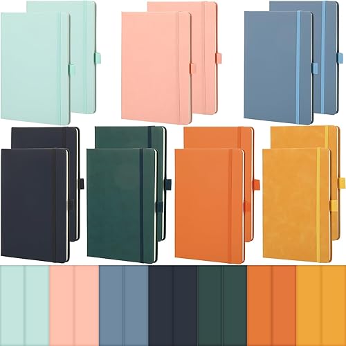 Miniatura 17 de Laumoi Paquete de 14 cuadernos rayados de 5.5 x 8.2 pulgadas, cuaderno de tapa dura A5, bloc de notas con rayas universitarias con soporte para