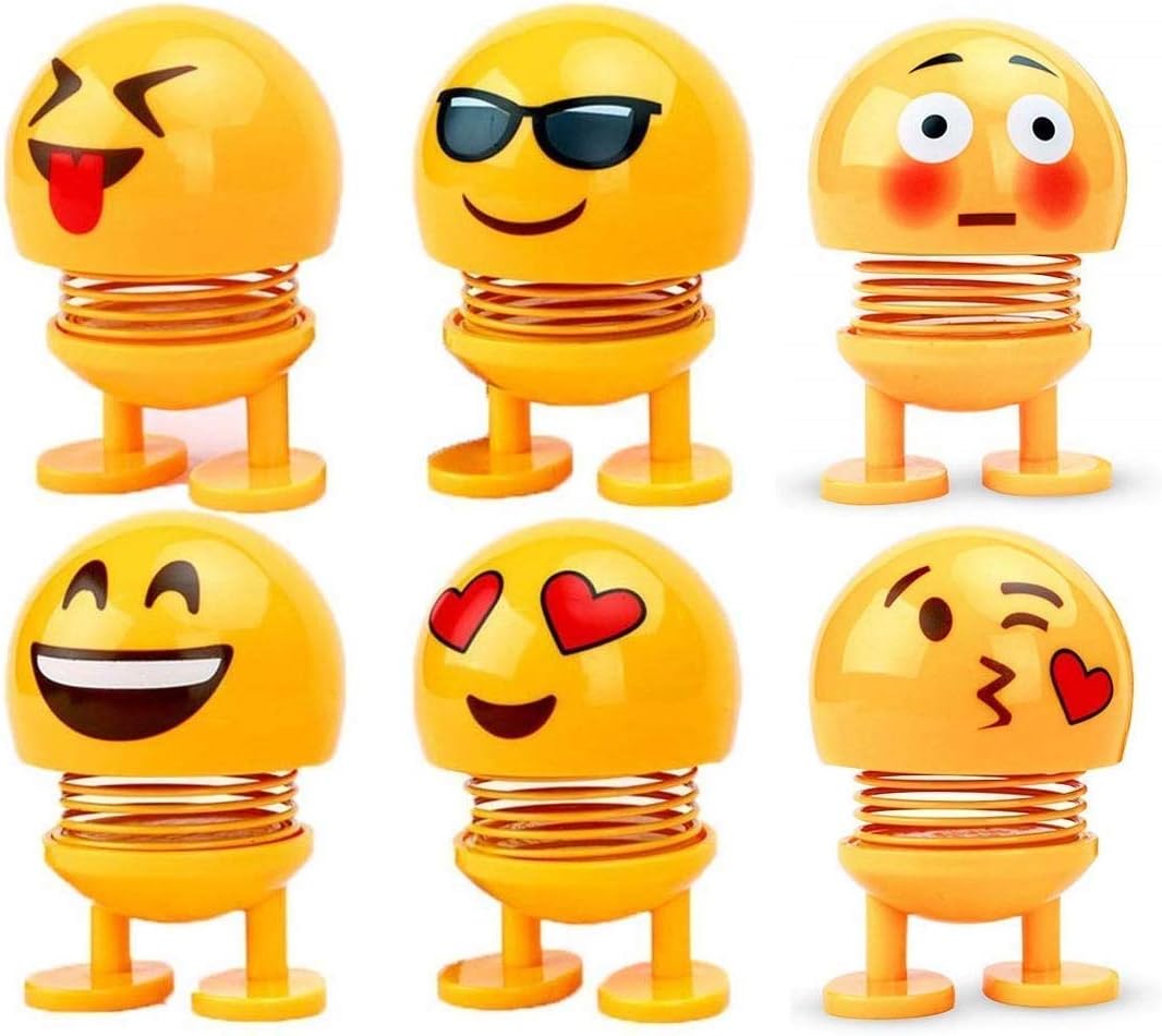 DISHANKART Smiley Spring Doll, Cute Emoji Bobble Head Emoticon Figure Funny Smiley Face Springs Car Decoration for Car Interior Dashboard Expression (Pack of 6 PCS)