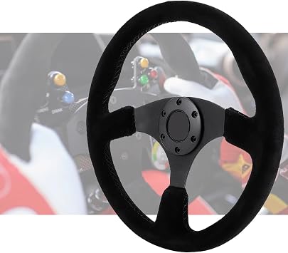 KKPLZZ 350mm 14in Universal Steering Wheel, Black Suede Leather Racing Wheel with 6 Bolt Pattern for Most Cars