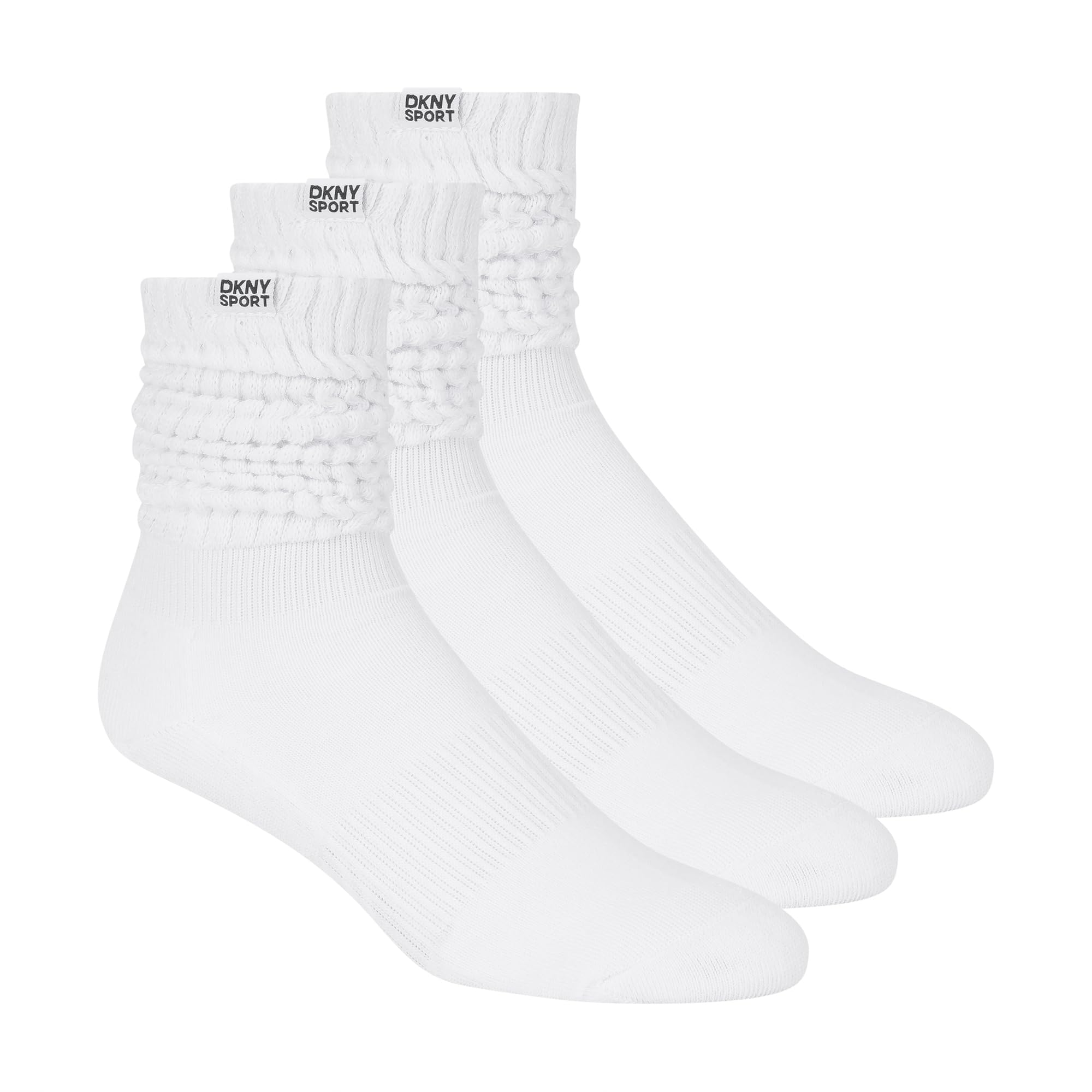 DKNY Women's 3 Pack Slouch Crew Socks, White Traditional, 8-10 UK