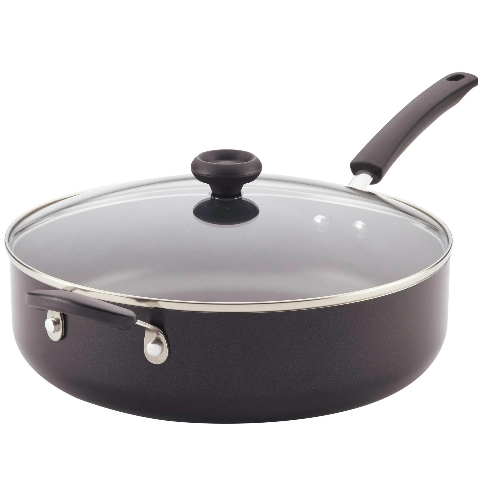 6-Quart Aluminum Nonstick Chef’s Pan – Easy Clean Covered Cooker with Helper Handle, Black