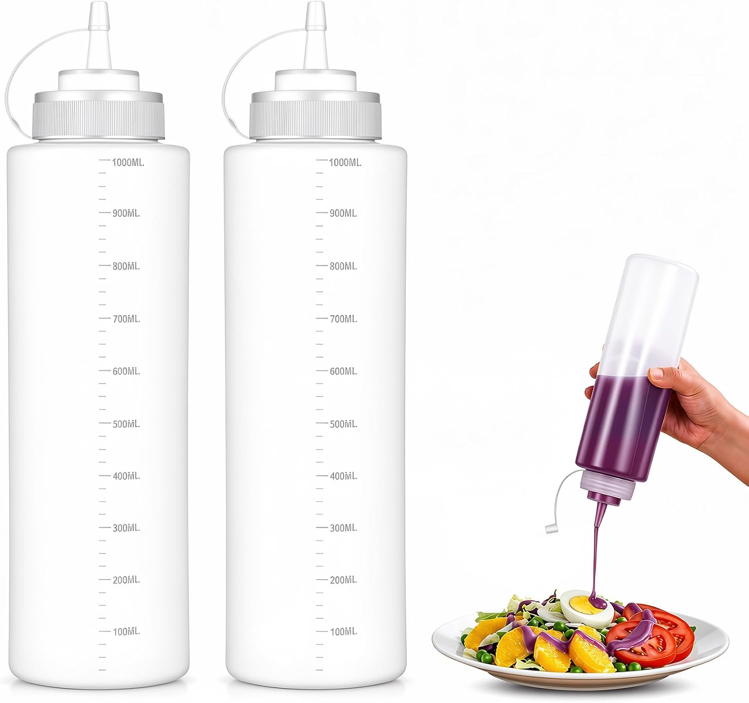 2 Pack 33oz Salad Dressing Shaker Bottle Condiment Squeeze Bottles