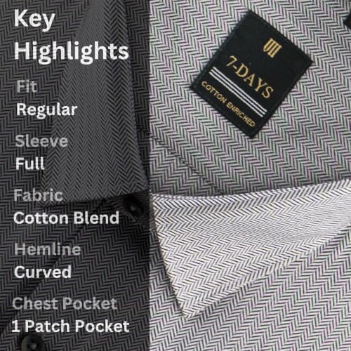 Image of 7-DAYS Premium Men's Formal Shirts - Cotton Rich, Textured Self-Design, Full Sleeve, Regular Fit, Wrinkle Resistant, with Pocket - Perfect for Office