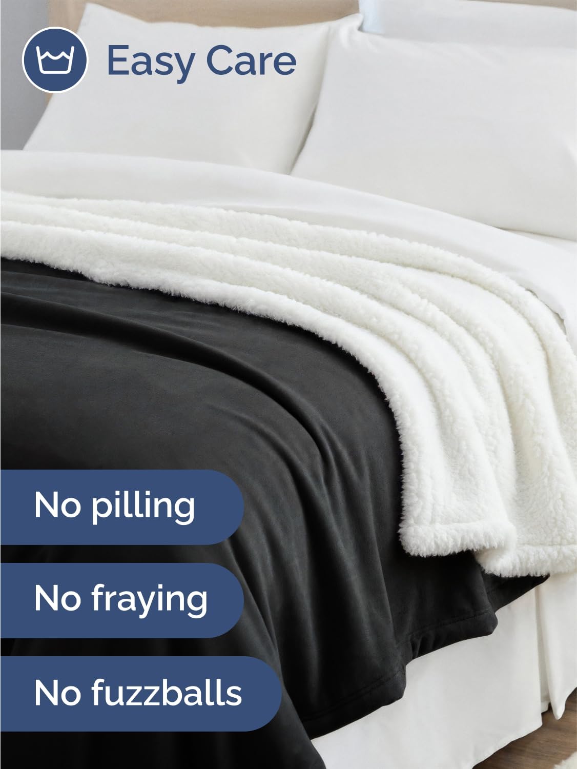 Sherpa Fleece Blanket Throw Size - Reversible Sherpa Fleece Throw Blanket - Super Soft Double Sided for Bed, Sofa, Couch - Thick, Warm, and Plush - Luxurious Bedding for Winter - Black, 50" x 60"