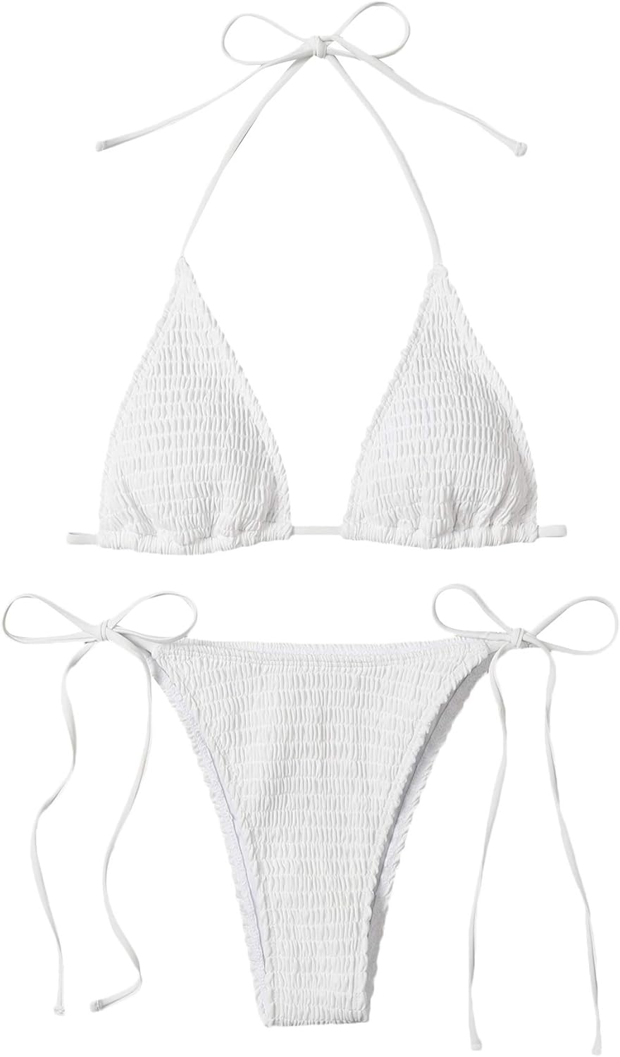 SweatyRocks Women's Halter Tie Side Triangle Bikini Set High Waist Fringe 2 Piece Swimsuit Bathing Suit