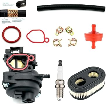 KINDZA Carburetor for Toro 22 Model 20339 163cc Lawn Mower with Briggs &Stratton Engine 7.25 with Air Filter rep. 593260 20332 20333, Spark plug, Reinforced Fuel Hose, Fuel fIlter and clamps, Black